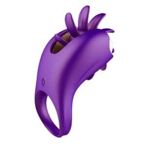 Vibrating Silicone Cock Ring with Rotating Tongue Clitoris for Man Couple